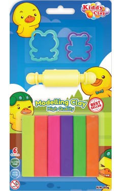 Kiddy Clay Modeling 6 Colors  2 Cutter 1 Roller